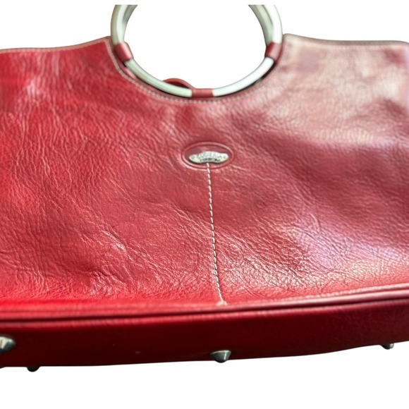 Cuoieria Fiorentina Red Leather Satchel Bag Round Handle Stylish Tote with strap - Picture 8 of 13